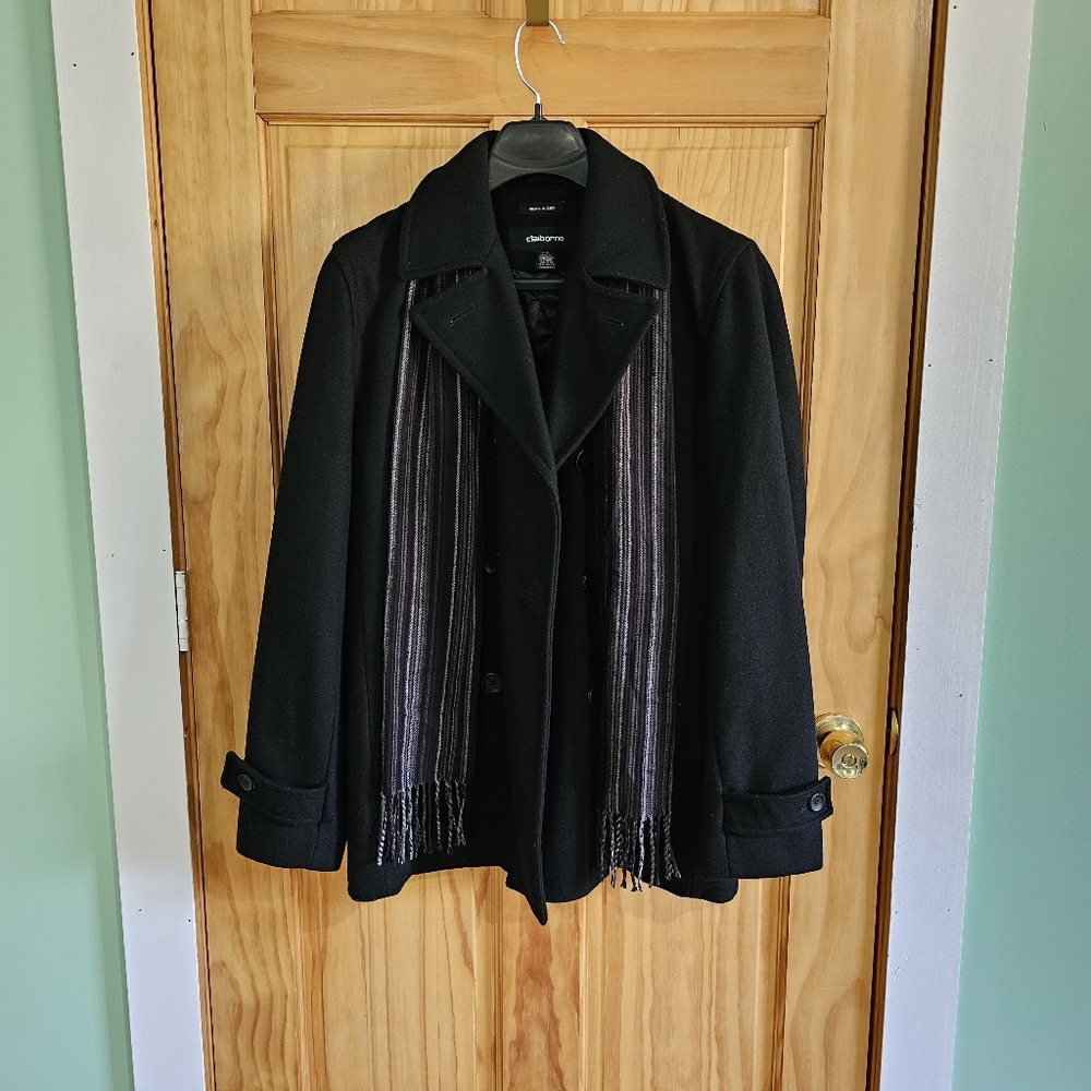 Men's Small Claiborne Wool Blend Peacoat w/ Scarf